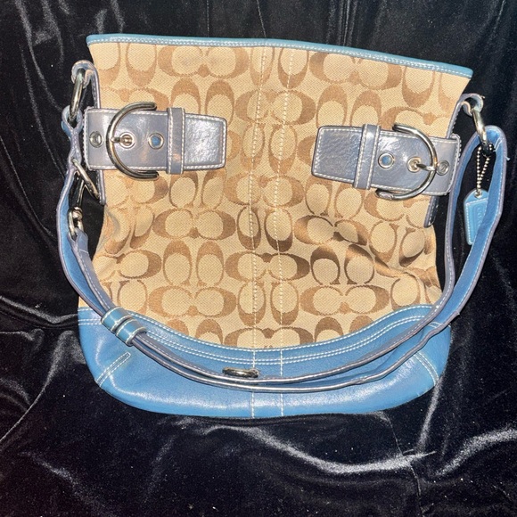 Coach Brown and Blue Shoulder Bag with Signature Design - Picture 2 of 3